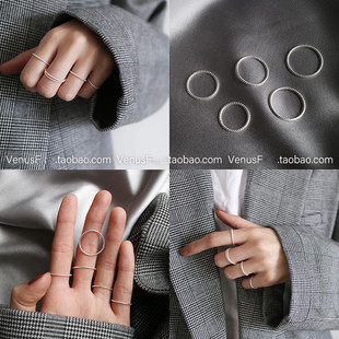 不掉色Ins韩国博主同款极简简约925纯银超细麻花闭口戒指指环素银