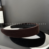 富家千金miu丝绒高颅顶黑色复古深棕色发箍发饰日常韩国少女洗脸