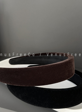 富家千金miu丝绒高颅顶黑色复古深棕色发箍发饰日常韩国少女洗脸