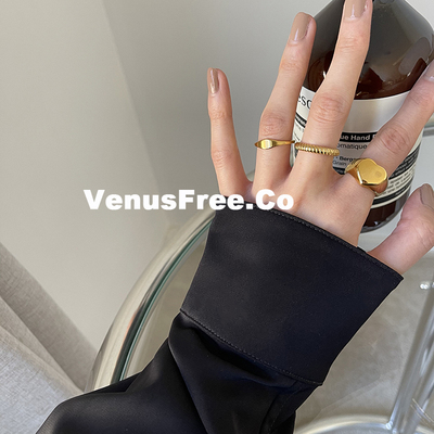 加厚镀金色螺纹戒指环叠戴ins