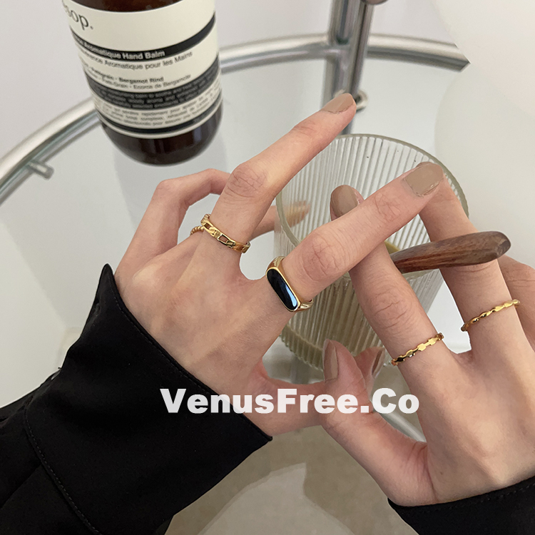 叠戴不褪色黑宝石链条欧美风指环