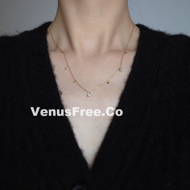 叠戴不掉色超细方形水滴项链