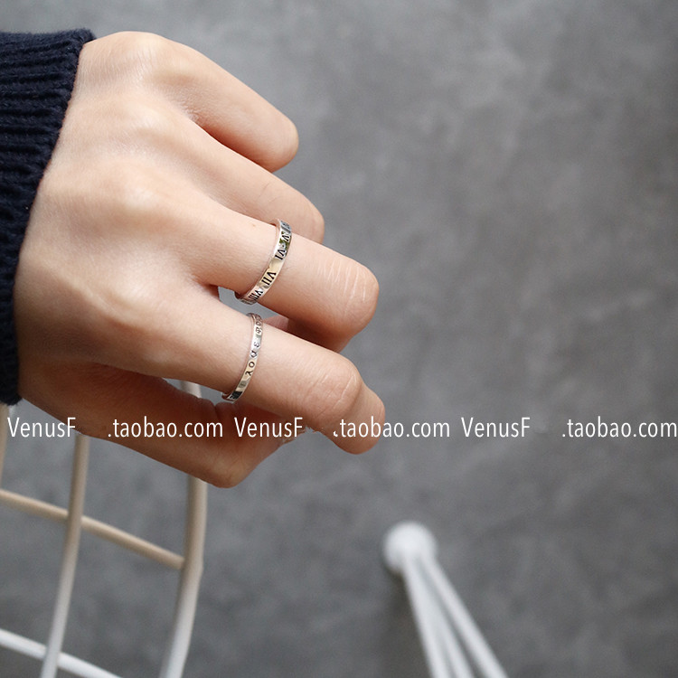 纯银希腊罗马数字开口韩国戒指