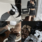 7色Jennie芭蕾银秋冬皮质大肠大号发圈黑色棕咖啡卡其灰白韩国ins