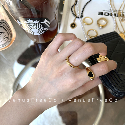 18k镀金钛钢法式爱心可颂戒指