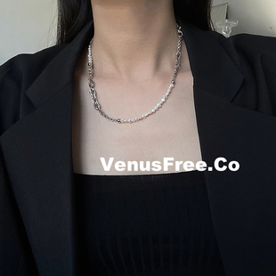 VF定制高级感天然小颗珍珠不规则链条质感项链锁骨链男女简约欧美
