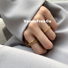 ins博主搭配B备 不掉色粗细金色链条戒指环简约欧美韩国叠戴chic