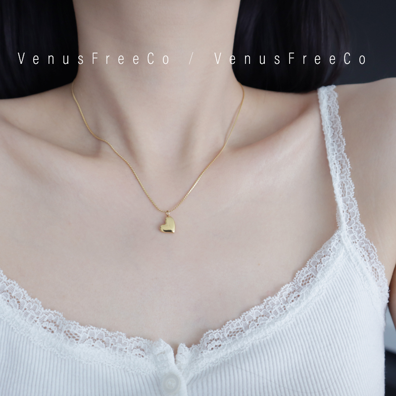 18k镀金简单好搭一颗爱心闪蛇骨链项链锁骨链不褪色日常简约精致