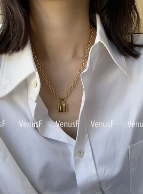 博主高保色加粗18k锁头ins项链