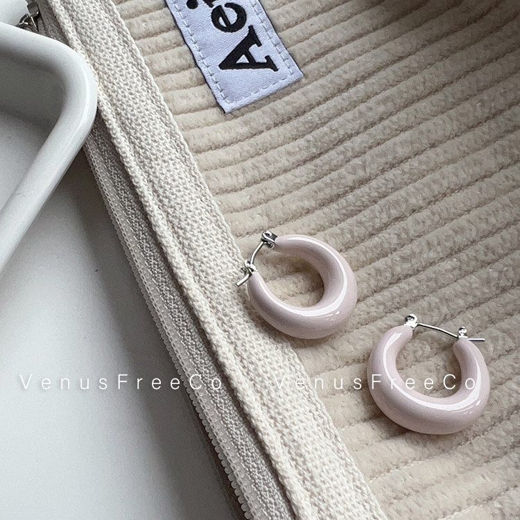 简约韩国淡粉色耳圈耳扣