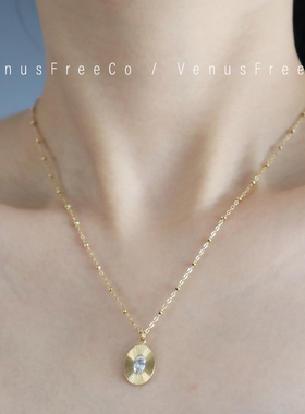 法式精致18k镀金闪耀光芒钻椭圆牌闪闪锁骨链项链欧美ins叠戴搭配