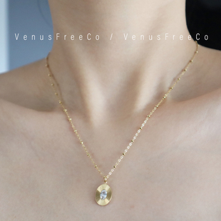 法式精致18k镀金闪耀光芒钻椭圆牌闪闪锁骨链项链欧美ins叠戴搭配