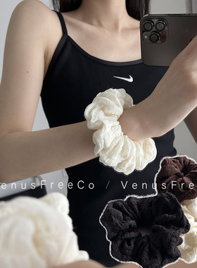 VenusFreeCo韩国定制婴儿纱奶油白黑色棕大花大肠发圈头绳丸子头