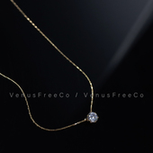 VenusFreeCo整体超闪 不褪色18k镀金一颗钻闪项链锁骨链日常轻奢