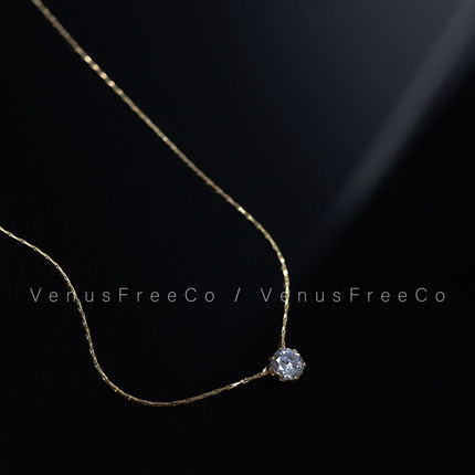 VenusFreeCo整体超闪!不褪色18k镀金一颗钻闪项链锁骨链日常轻奢