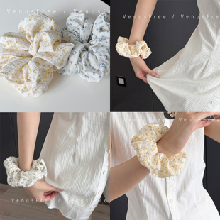 法式度假风柠檬黄小碎花小兰花蓝色婴儿棉大花大肠发圈发饰bm少女