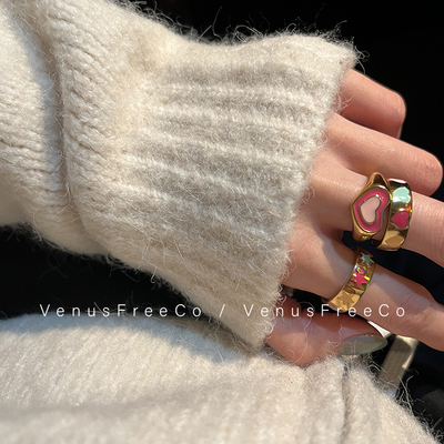 18K镀金彩色少女爱心星星戒指