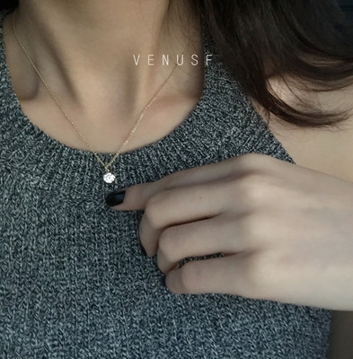 ins简约vf手工定制14k裸钻锁骨链