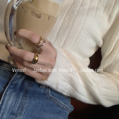 不规则韩国同款金银扭曲波浪戒指