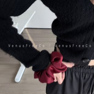 日常好搭绸缎酒红大肠发圈中式 正红 复古 WINE.法式 RED