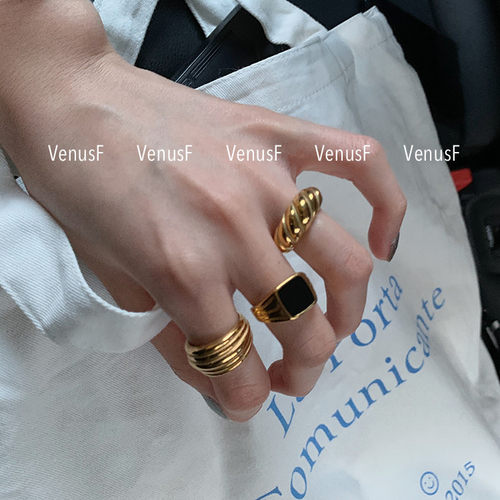 ins金色螺纹多层戒指欧美韩国