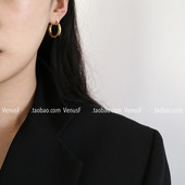 简约法式 人手B备 Ins超火日常中小号加粗欧美金色耳圈耳环 韩国