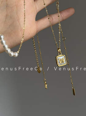 18k镀金钛钢蝴蝶珍珠锁骨链