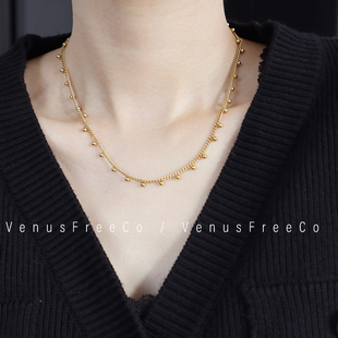 VenusFreeCo18k镀金质感金豆豆中粗链条珠珠短项链锁骨链简约欧美