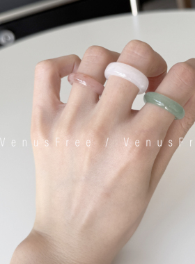 3色新中式天然玉石绿玛瑙东陵玉白牛奶玛瑙粉玉髓戒指日常叠戴