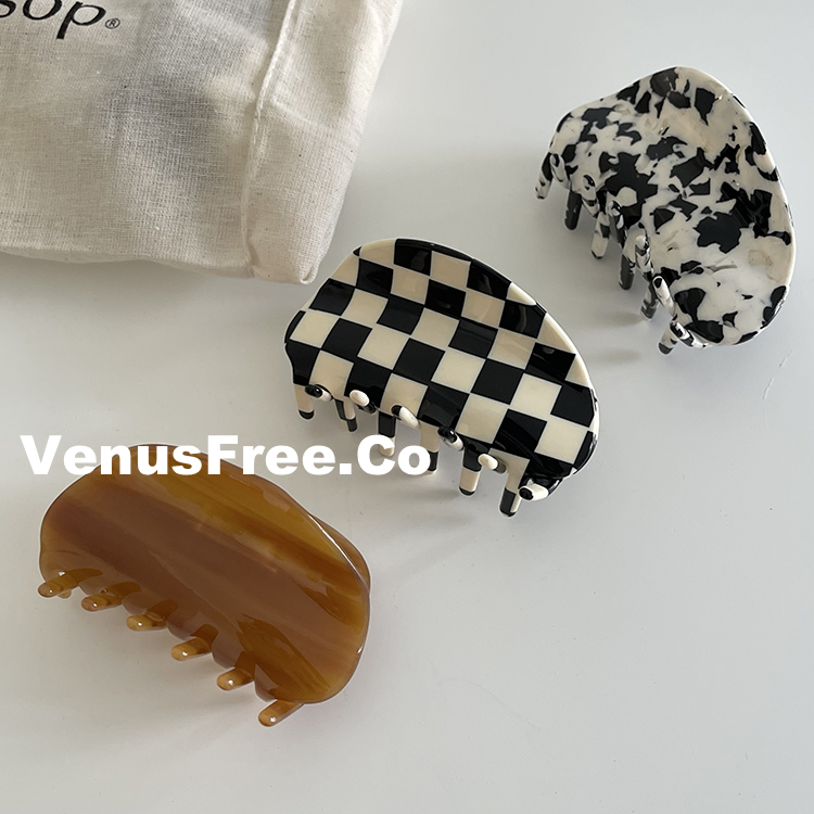 泼墨发夹黑白棋盘格奶牛纹棕色