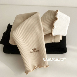 刺绣一体绒保暖女童裤 不加绒秋冬新款 加绒 儿童木耳卷打底裤