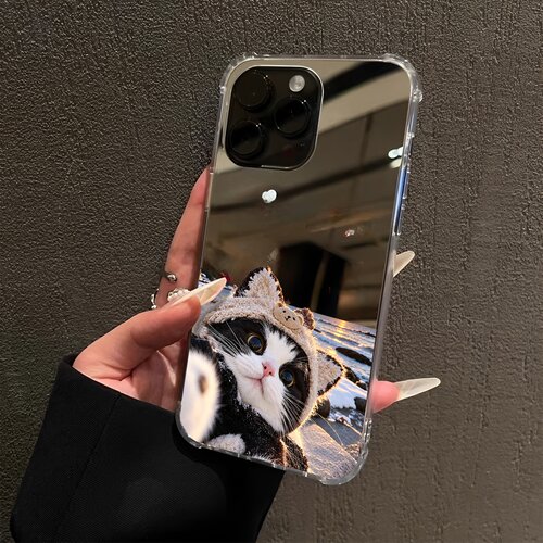 个性自拍小猫适用iPhone18promax手机壳16海边风景15Pro苹果14可爱xr补妆12pro少女13创意17镜面7卡通8plus潮