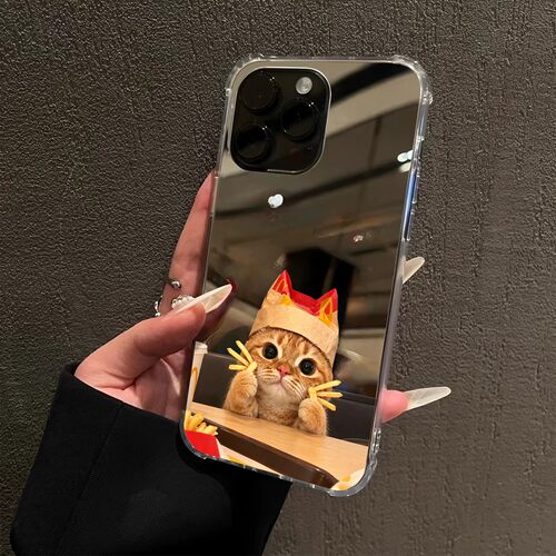 ins风M记薯条麦猫适用iPhone18promax手机壳16e可爱15Pro苹果14手机壳xr补妆12pro少女13卡通17镜面8plus小猫