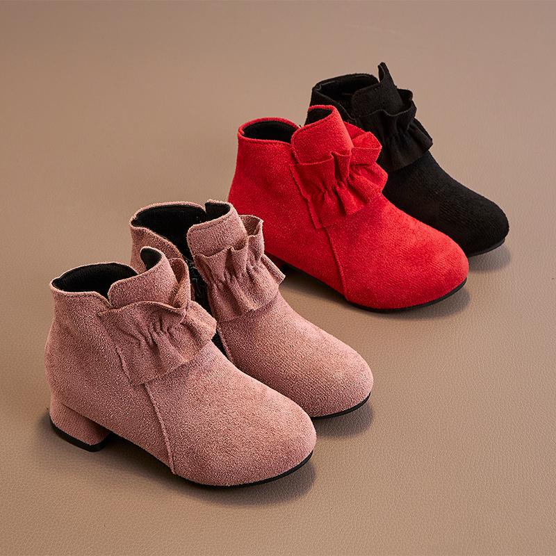 童鞋女童靴子春秋冬季公主单靴儿童短靴韩版时装高跟女孩走秀皮靴