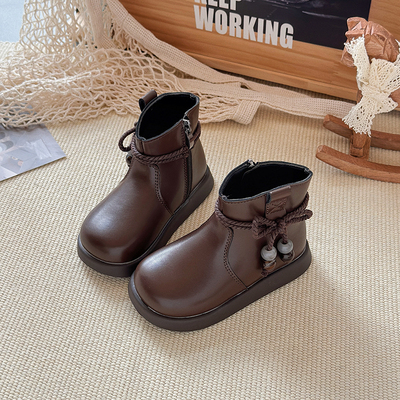 女童马丁靴蝴蝶结珍珠公主鞋单靴