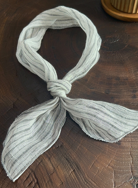 亚麻个性小围巾颈巾小尺寸领巾复古墨绿色斜角休闲防晒护颈装饰