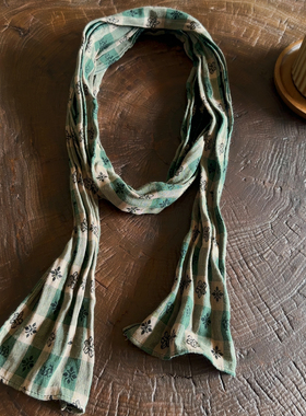 细窄长条夏季围巾双面窄条棉麻小尺寸文艺搭配装饰颈巾旅游拍照