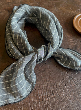 方巾深灰色条纹围巾男士女士棉麻搭配装饰夏天晒护颈休闲围脖披肩