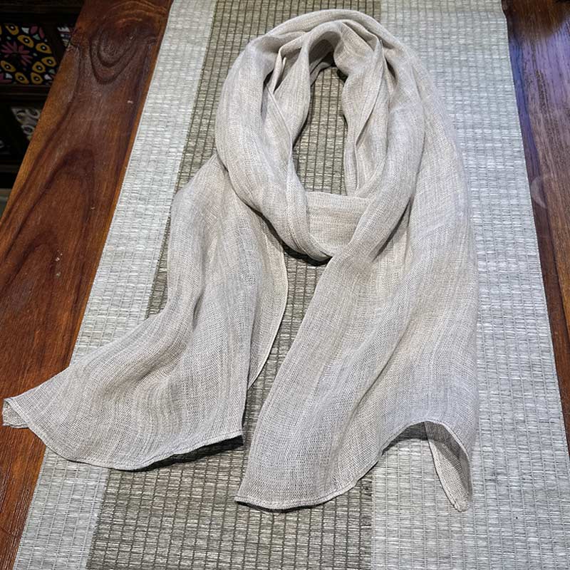 日本原单纯亚麻围巾原色素色休闲百搭秋冬季装饰搭配棉麻围巾