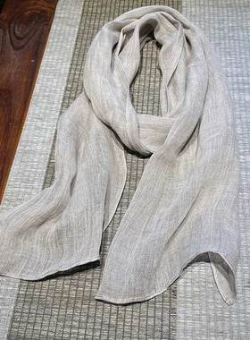 日本原单纯亚麻围巾原色素色休闲百搭秋冬季装饰搭配棉麻围巾