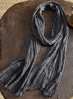 压褶纯色棉麻围巾文艺春夏季长款披肩空调巾围脖褶皱两用披巾