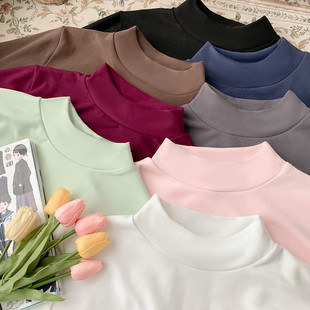 半高领德绒打底衫 内搭加绒加厚百搭洋气纯色上衣 女秋冬2021新款