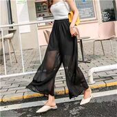 黑色宽松百搭休闲雪纺阔腿裤 夏季 女垂感飘逸九分裤 高腰阔腿裤 薄款