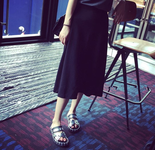 欧洲站高腰显瘦罗马布半身裙