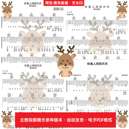 你是人间四月天 - 解忧邵帅 共6个版本 吉他谱 PDF电子格式