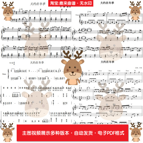 大约在冬季-齐秦 共12个版本 钢琴谱 钢琴简谱 弹唱谱PDF电子格式