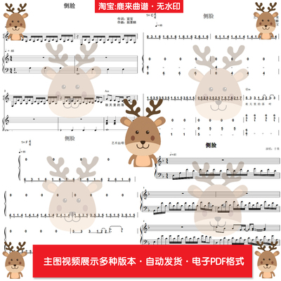 侧脸-于果 共9个版本 钢琴谱 钢琴简谱 弹唱谱 PDF电子格式