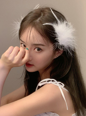 森系仙气羽毛发夹韩国个性甜美白色发卡头饰超仙古风少女发饰配饰