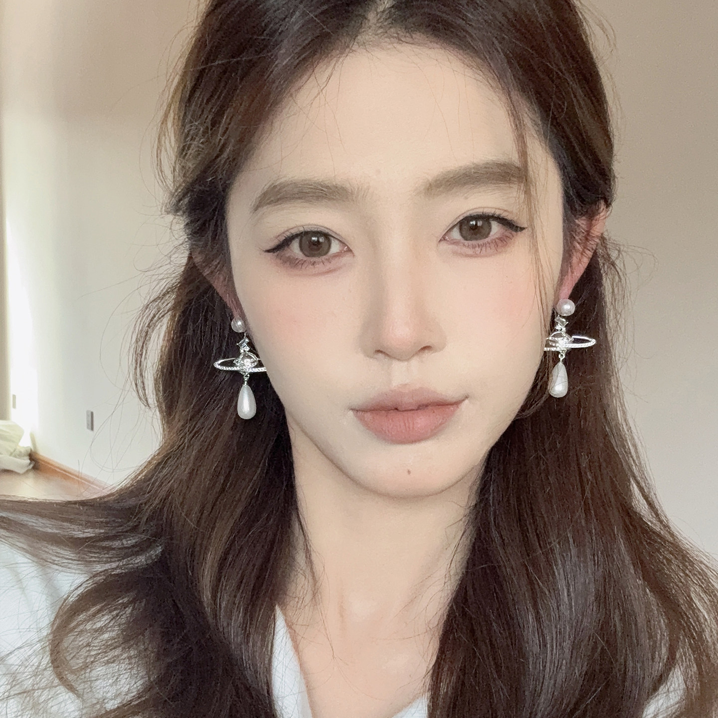 土星光环耳环独特绝美长款水滴珍珠流苏星球耳坠轻奢镶钻耳钉耳饰