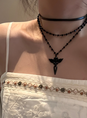 个性独特暗黑风天使吊坠叠戴项链